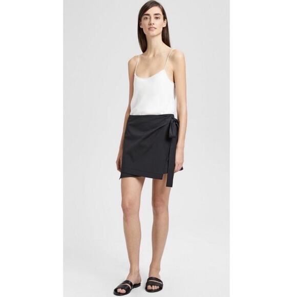 Theory Black Cotton Wrap Tie Skirt in Black. - Picture 3 of 8